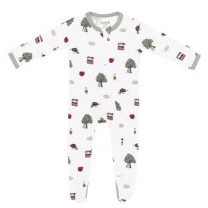 Kyte BABY White and Red Footies with Apple Orchard Print
